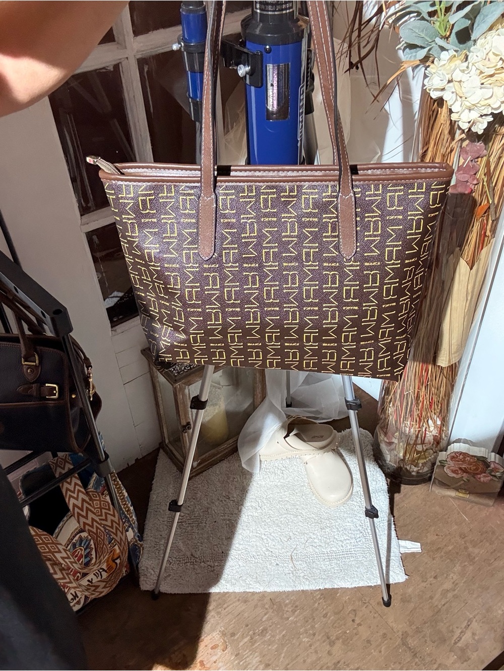 Brown Monogram Shoulder Tote - Classic Logo Print